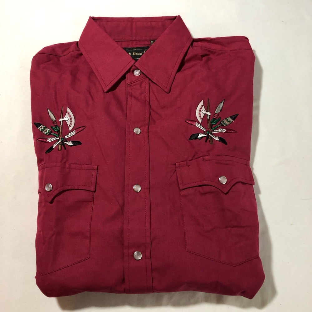 Vintage high noon pearl snap western shirt cranberry red mens M embroidered
